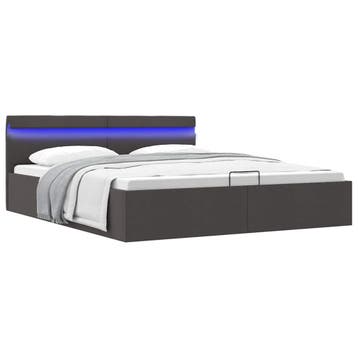 vidaXL Bedframe met opbergruimte en LED stof donkergrijs, Verzenden, 200 cm, 160 cm, Nieuw