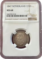 Koning Willem II - halve gulden 1847 - MS64 NGC, Verzenden, Koning Willem II, Losse munt, Zilver
