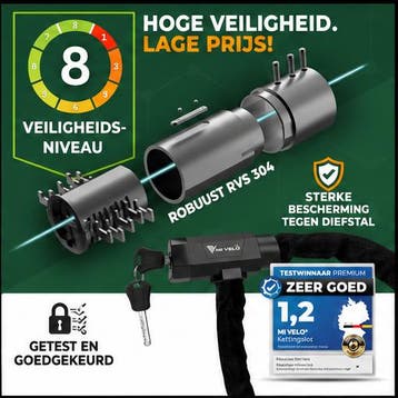 2dekans | Fietsketting Slot 6mm Gehard Staal – 90cm – Met, Ophalen of Verzenden, Zo goed als nieuw, MIVELO
