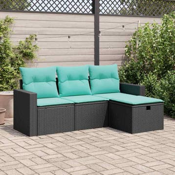 vidaXL 4-delige Loungeset met kussens poly rattan zwart, Verzenden, Nieuw, Loungeset