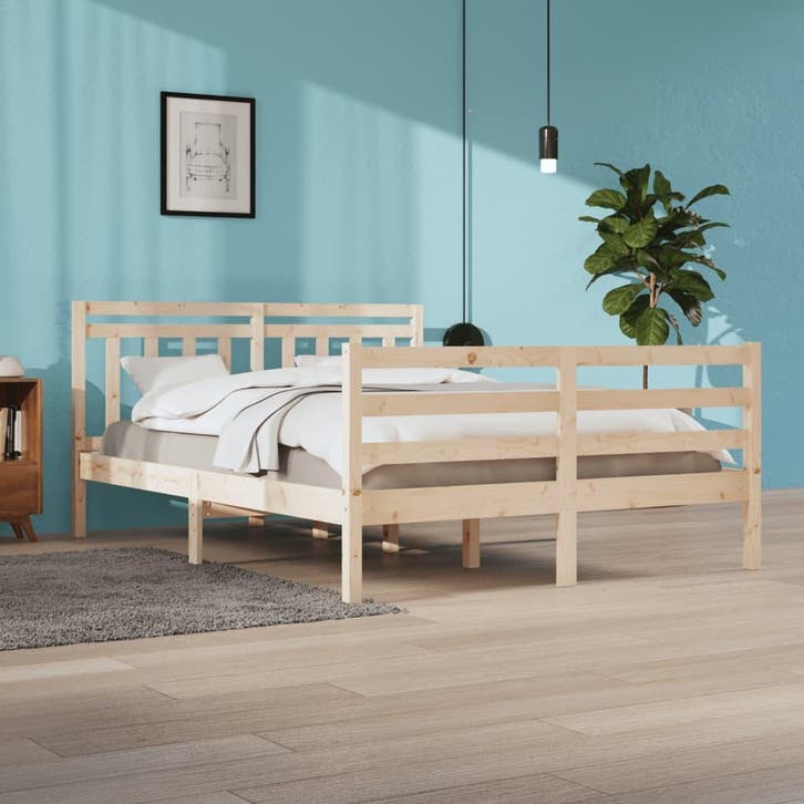 vidaXL Bedframe massief hout 160x200 cm, Huis en Inrichting, Slaapkamer | Bedden, 160 cm, 200 cm, Bruin, Tweepersoons, Nieuw, Hout