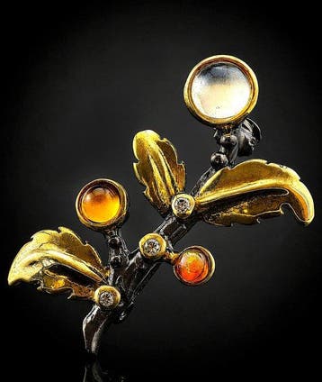 Natuurlijke opaal-broche - 925 sterlingzilver - zwart