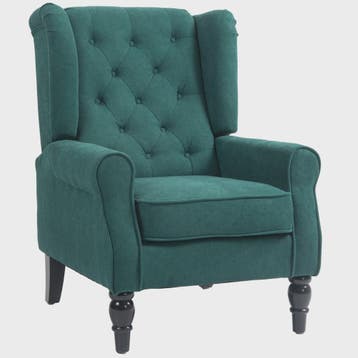 Groene Gestoffeerde Wingback Fauteuil met Brede Zitting en K, Verzenden, Nieuw