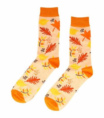 Sokken Katoen - Bladeren Print - Oranje - Maat 38-45, Nieuw
