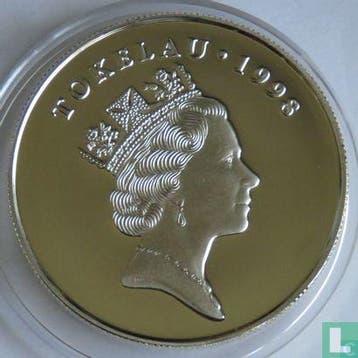 Tokelau 5 tala 1998 (PROOF) H.M.S. Dolphin, Postzegels en Munten, Verzenden, Losse munt, Goud