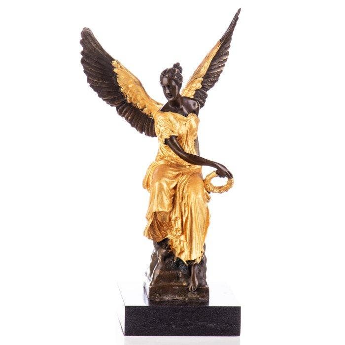Figuur - Goldene Bronzefigur Engel – 32 cm hoch –, Antiek en Kunst, Curiosa en Brocante