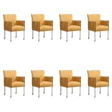 Set van 8 Leren eetkamerstoelen More - Kenia Walnut, Ophalen of Verzenden, Nieuw, Leer, Vijf, Zes of meer stoelen