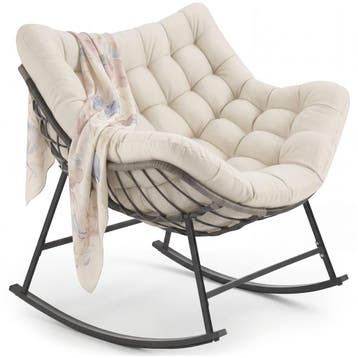 Schommelstoel Tami, gestoffeerd, met stikpatroon - beige, Verzenden, Nieuw