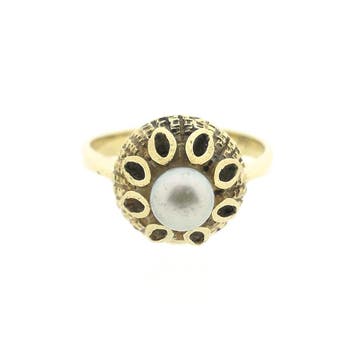 Vintage gouden ring met Tahiti parel, Gebruikt, Ophalen of Verzenden, Kleiner dan 17, Met edelsteen