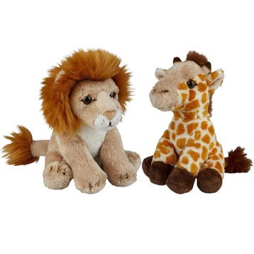 Safari dieren pluche knuffels set - giraffe en leeuw - 15, Verzenden, Nieuw