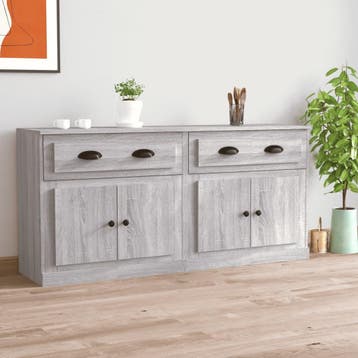 vidaXL Dressoirs 2 st bewerkt hout grijs sonoma eikenkleurig, Huis en Inrichting, Kasten | Dressoirs, Verzenden, Nieuw, Overige houtsoorten
