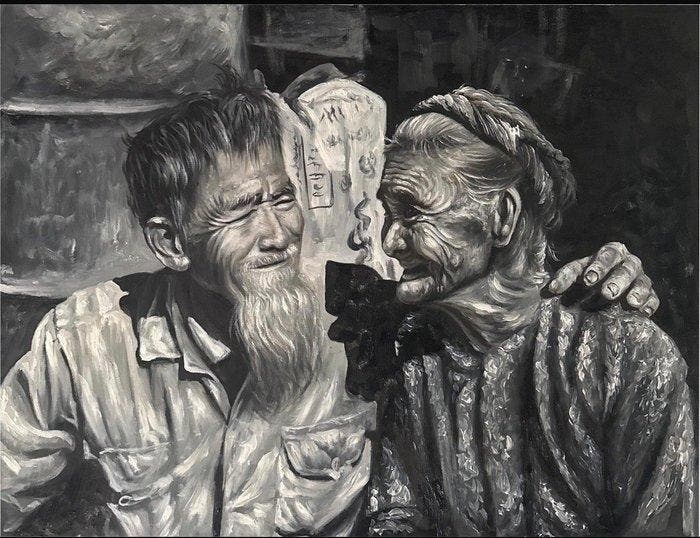 Nguyn V.L (1993) - Amour éternel 60 80 cm, Antiek en Kunst, Kunst | Schilderijen | Modern