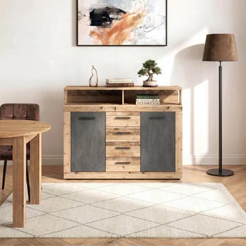 Dressoir  120 cm Breed-Antraciet Eiken Antraciet Eiken, Huis en Inrichting, 100 tot 150 cm, Verzenden, Nieuw, 25 tot 50 cm