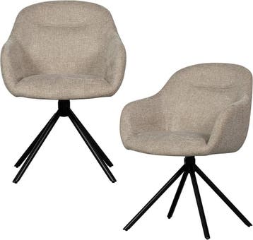 WOOOD Grant-Jaki Eetkamerstoelen Chenille Zand Set van 2, Nieuw