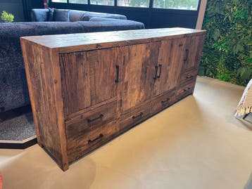dressoir 200cm massief oud hout 4 deurs 6 laden  EXTRA ACTIE, Verzenden, 150 tot 200 cm, Nieuw, Oude steil dressoir met  charme van oud hout  4 deuren 6 laden 