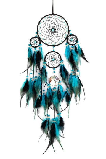 KIMU® Dromenvanger Blauw Zwart Dreamcatcher Veren Macramé Bo, Ophalen of Verzenden, Nieuw, Feestartikel, Carnaval