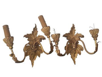 Kaars wandlamp (2) - hout, bladgoud, staal