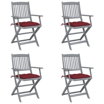 vidaXL Tuinstoelen 4 st inklapbaar met kussens massief, Verzenden, Nieuw, Hout