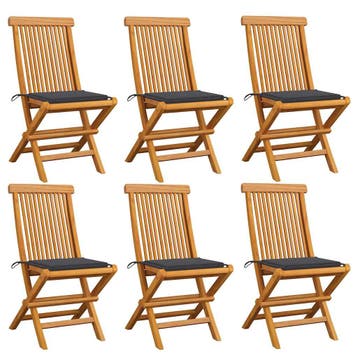vidaXL Klapstoelen met antracietkleurige kussens, 6 stuks,, Verzenden, Nieuw, Teakhout
