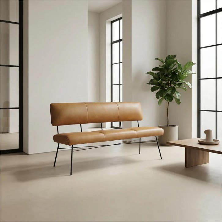 Leren eetkamerbank Solid - Granada Amber (cognac) - Poten, Huis en Inrichting, Stoelen, Bruin, Nieuw, Leer, Ophalen of Verzenden