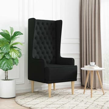 vidaXL Gecapitonneerde stoel met hoge rugleuning Zwart Stof, Huis en Inrichting, Fauteuils, Verzenden, Nieuw
