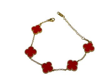Veiling - Uniek 18k GP | Alhambra Style Bracelet | Red Clove, Sieraden, Tassen en Uiterlijk, Nieuw