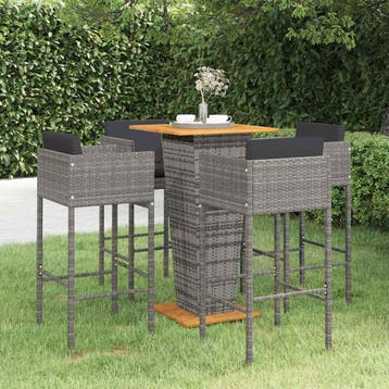 vidaXL 5-delige Tuinbarset met kussens poly rattan grijs, Verzenden, Nieuw, 4 zitplaatsen
