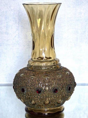 Vaas - Glas, Messing - Verguld messing filigraan