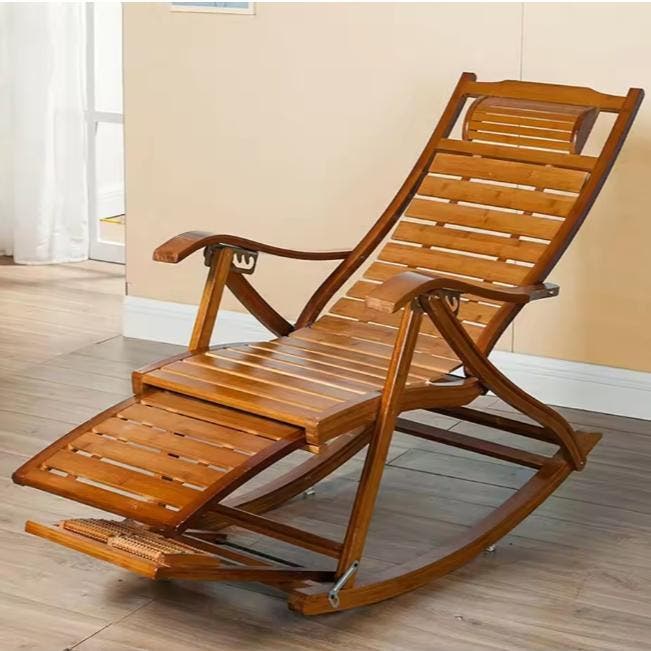 Bamboe Schommelstoel Opvouwbaar met Voetsteun, Tuin en Terras, Tuinstoelen, Nieuw, Verzenden