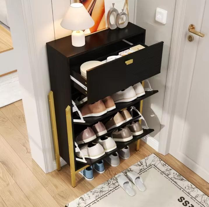 Moderne Dubbele Schoenenkast met Lade en Gouden Details, Huis en Inrichting, Kasten | Schoenenkasten, Nieuw, Verzenden