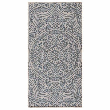 vidaXL Buitenkleed met patroon platgeweven 100x200 cm blauw, Verzenden, Nieuw, Blauw