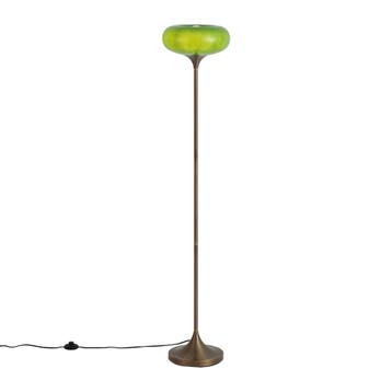 Retro vloerlamp donker brons met groene glazen kap 150cm -, Verzenden, Nieuw, Metaal, Retro