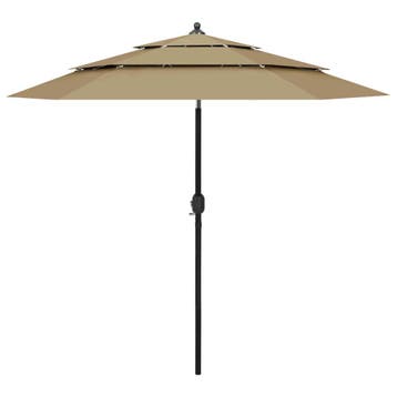 vidaXL Parasol 3-laags met aluminium paal 2,5 m taupe, Verzenden, Nieuw, 2 tot 3 meter