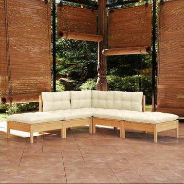 vidaXL 5-delige Loungeset met crèmekleurige kussens, Verzenden, Nieuw, 5 zitplaatsen, Loungeset