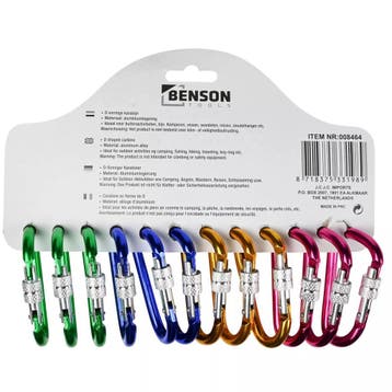 Benson 12-delige sleutelhanger karabijn - D-vormig - alum..., Verzamelen, Sleutelhangers, Ophalen of Verzenden, Nieuw