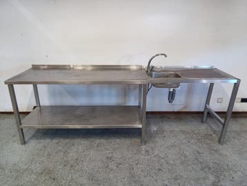 RVS Wastafel - B261 x D65 x H85 cm, Gebruikt