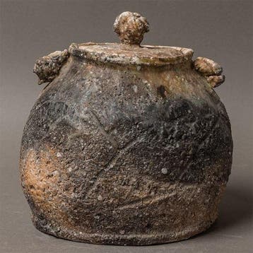 Sawa Kiyotsugu - Pot - Steengoed - Ash Glaze pot met deksel