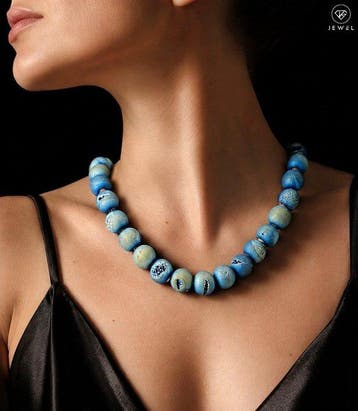 Ronde Drusy Agaat Kralenketting - 925 Sterling Zilver - Luxe, Antiek en Kunst