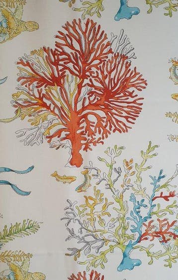 300x280cm! Mediterraanse stof met schildpadden en koraal -