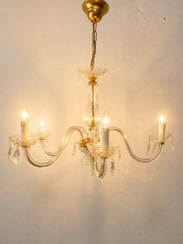 Lamp - Kroonluchter van kristal en brons met 5 lichten,