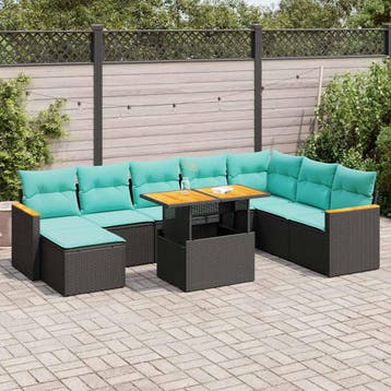 vidaXL 9-delige Loungeset met kussens poly rattan zwart, Verzenden, Nieuw, Loungeset