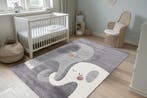 Kindervloerkleed | Happy | Olifanten | Zilver | 80x150 cm, Verzenden, Nieuw