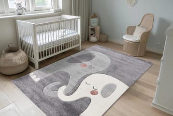 Kindervloerkleed | Happy | Olifanten | Zilver | 80x150 cm, Verzenden, Nieuw