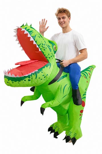 KIMU® Opblaas Kostuum Rijdend op Velociraptor Groen Opblaasb, Kleding | Heren, Carnavalskleding en Feestkleding, Carnaval, Nieuw