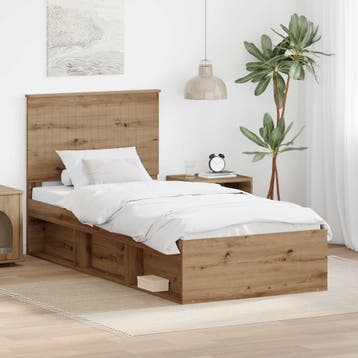 vidaXL Bedframe Ambachtelijk eiken 90 x 190 cm Massief, Verzenden, Nieuw, Bruin, Hout