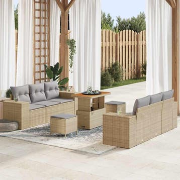 vidaXL Tuin Sofa Set 9 st Beige Poly riet, Verzenden, Nieuw, Rotan, Meer dan 8 zitplaatsen