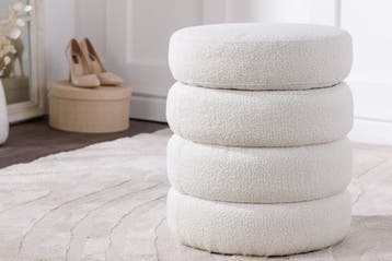 Ronde kruk VOGUE 50cm crèmewit bouclé poef met opbergruimte, Ophalen of Verzenden, Nieuw