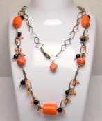 Koraal - 925 Zilver - Angel Skin roze koraal & zwarte onyx -