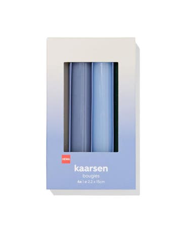 HEMA Huishoudkaarsen 16x2.2cm blauw - 4 stuks laag geprijsd, Verzenden, Nieuw, Blauw