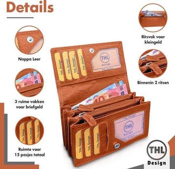 THL Design Portemonnee Dames Harmonica overslag model, Overige merken, Bruin, Verzenden, Nieuw